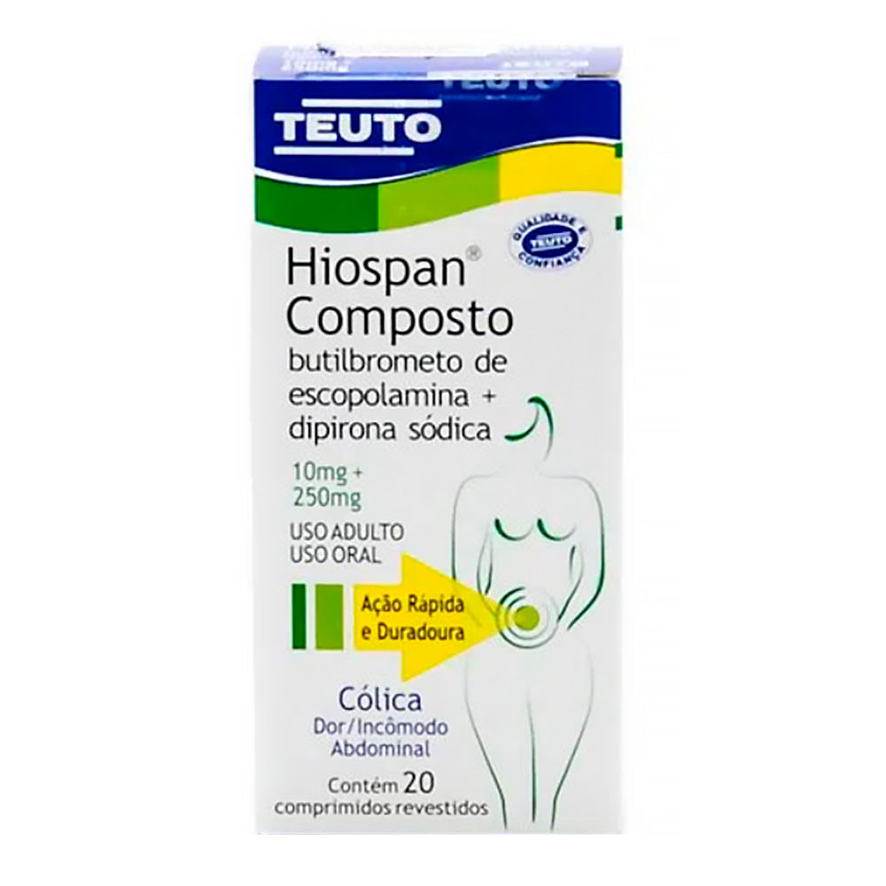 Analgésico e Antiespasmódico Hiospan Composto 10mg + 250mg 20 Comprimidos Revestidos