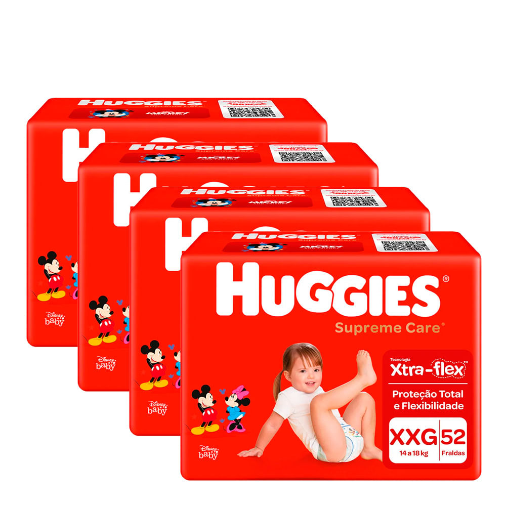 Kit Fralda Huggies Supreme Care XXG 52 Unidades 4 Pacotes - Drogaria ...