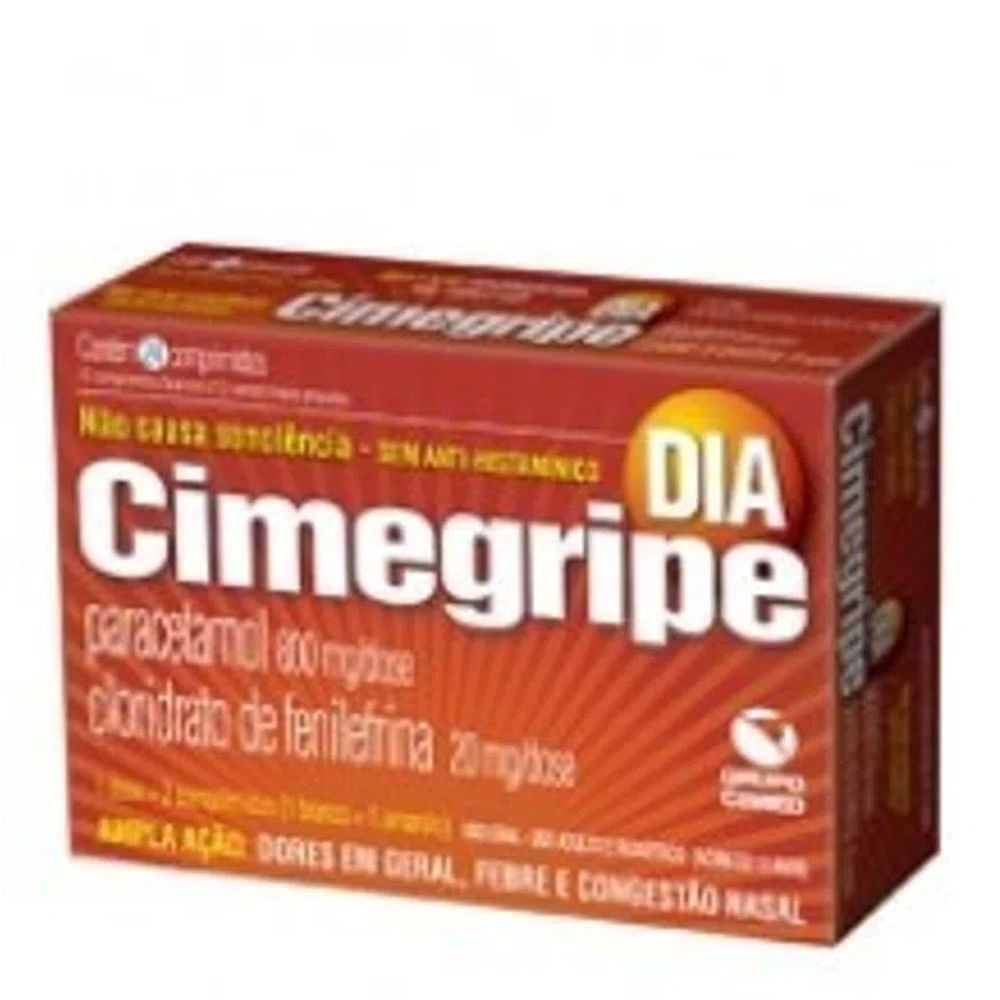 Analgésico, Antitérmico e Antigripal Cimegripe Dia 800mg + 20mg 24 Comprimidos Revestidos