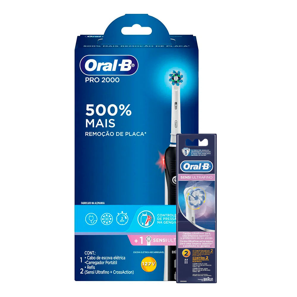 Kit Oral-B Escova Elétrica Pro 2000 Sensi Ultrafino 127v + Refil Sensi ...