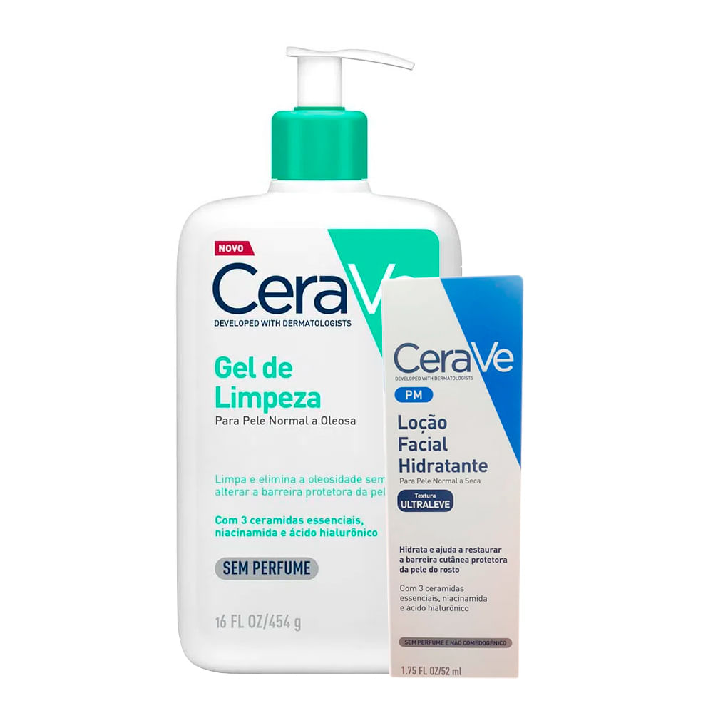 Kit CeraVe Gel de Limpeza Pele Oleosa 454g + Loção Facial Hidratante