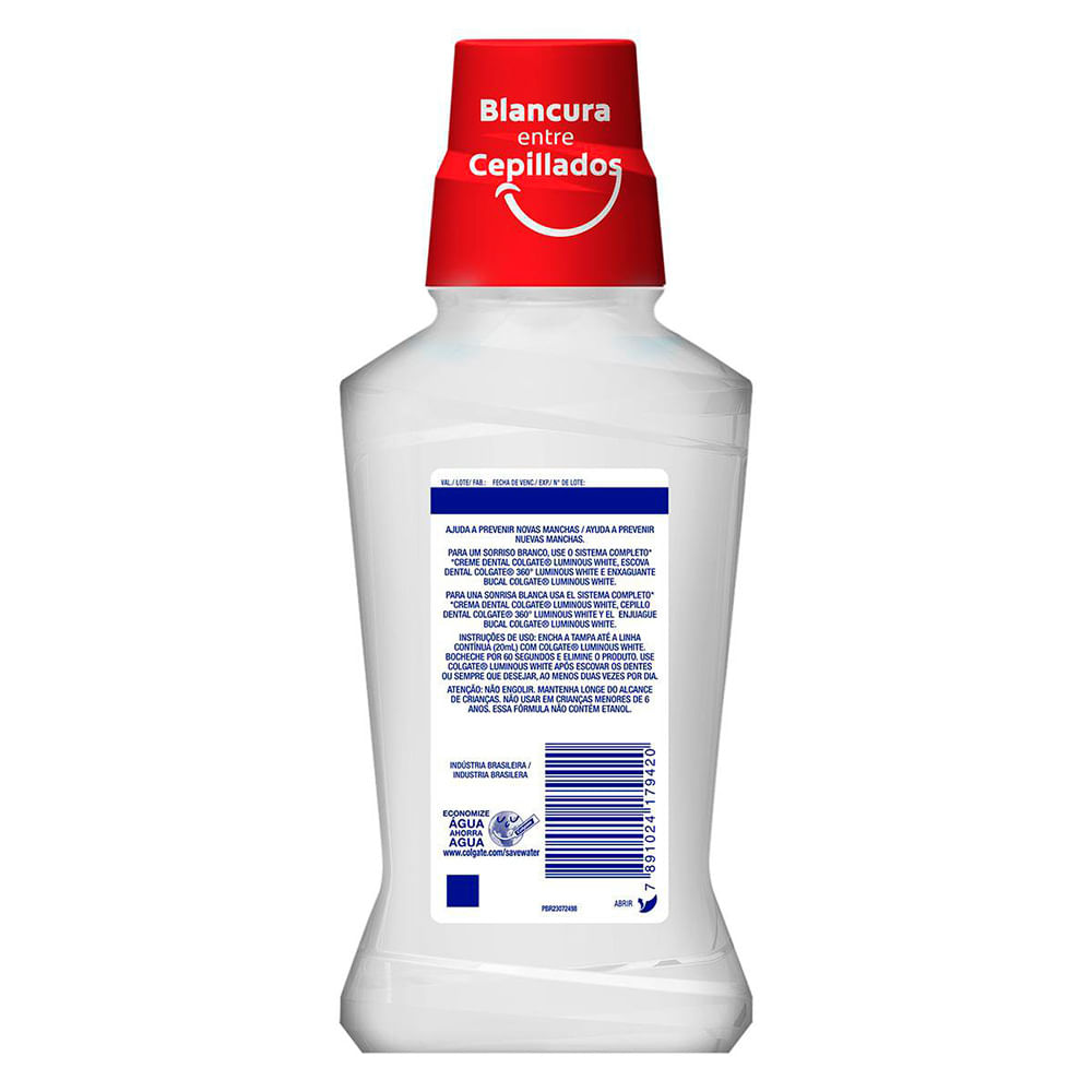 enxaguante bucal colgate luminous white 250ml