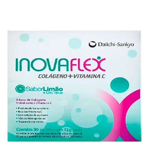 Colágeno Inovaflex Mais Vitamina C Daiichi Sankyo 30 Sachês Sabor chá verde limão Colágeno Inovaflex Mais Vitamina C Daiichi Sankyo 30 Sachês Sabor chá verde limão