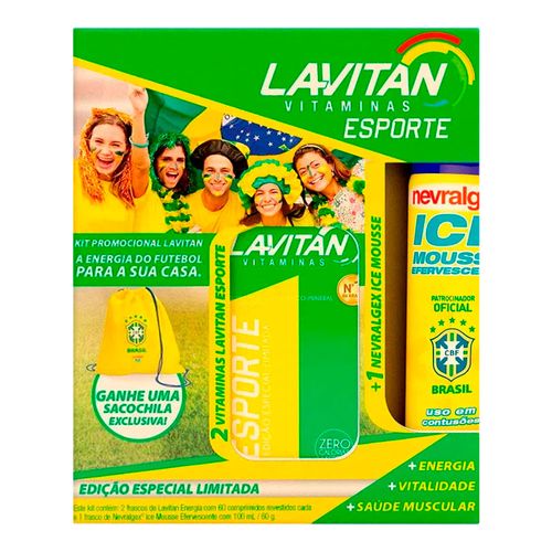 Kit Lavitan Esporte Vitamina 60 Comprimidos 2 Unidades + Spray Nevralgex Ice Mousse 100ml + Sacochila Kit Lavitan Esporte Vitamina 60 Comprimidos 2 Unidades + Spray Nevralgex Ice Mousse 100ml + Sacochila