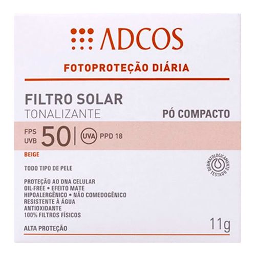 Filtro-Solar-Tonalizante-Facial-Adcos-FPS50-Po-Compacto-Beige-11g Filtro-Solar-Tonalizante-Facial-Adcos-FPS50-Po-Compacto-Beige-11g