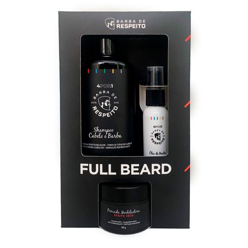 Kit Full Beard Shampoo Barba de Respeito 200ml + Óleo 4 por 1 30ml + Pomada Efeito Seco 65g Kit Full Beard Shampoo Barba de Respeito 200ml + Óleo 4 por 1 30ml + Pomada Efeito Seco 65g