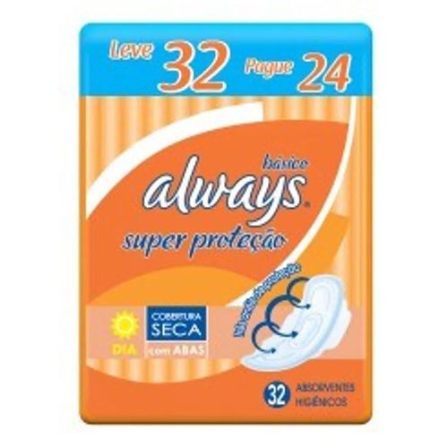 Absorvente-Always-Basico-Malha-Seca-Abas-32-Unidades Absorvente-Always-Basico-Malha-Seca-Abas-32-Unidades