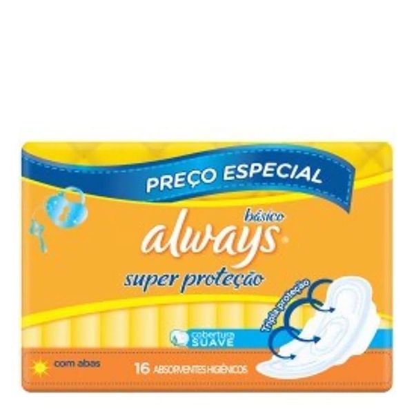 Absorvente Always Básico Suave Com Abas 16 Unidades