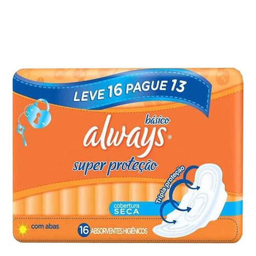 Absorvente-Always-Basico-Super-Protecao-com-Abas-16-Unidades Absorvente-Always-Basico-Super-Protecao-com-Abas-16-Unidades