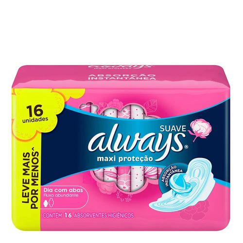 Absorvente-Always-Maxi-Protecao-Suave-com-Abas-16-Unidades Absorvente-Always-Maxi-Protecao-Suave-com-Abas-16-Unidades