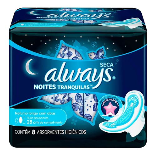 Absorvente-Always-Noites-Tranquilas-Seca-com-Abas-8-Unidades Absorvente-Always-Noites-Tranquilas-Seca-com-Abas-8-Unidades