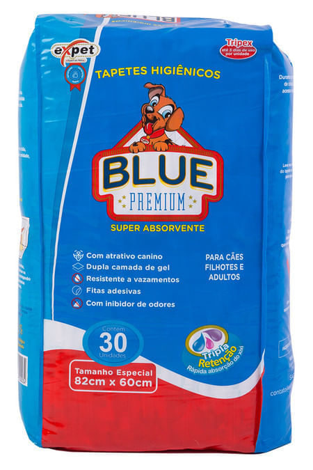 Tapete Higiênico Expet Blue Premium C/30 Un - 82Cm X 60Cm