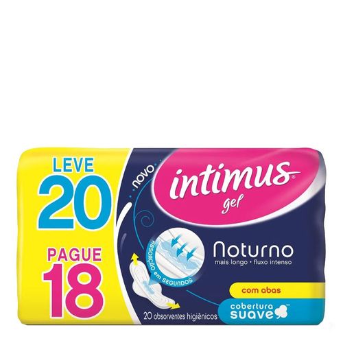 Absorvente Intimus Gel Noturno Cobertura Suave Com Abas 20 Unidades
