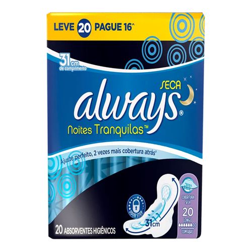 Absorvente Noturno Always Noites Tranquilas Seca Com Abas 20 Unidades Absorvente Noturno Always Noites Tranquilas Seca Com Abas 20 Unidades