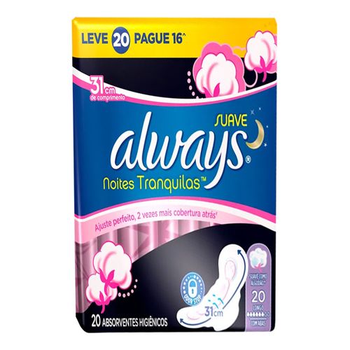 Absorvente Noturno Always Noites Tranquilas Suave Com Abas 20 Unidades Absorvente Noturno Always Noites Tranquilas Suave Com Abas 20 Unidades
