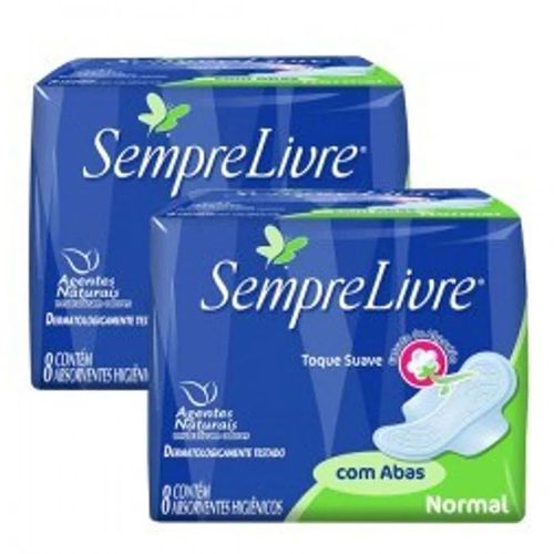 Absorvente Sempre Livre Normal Com Abas 2 Embalagens com 8 Absorventes Cada Absorvente Sempre Livre Normal Com Abas 2 Embalagens com 8 Absorventes Cada