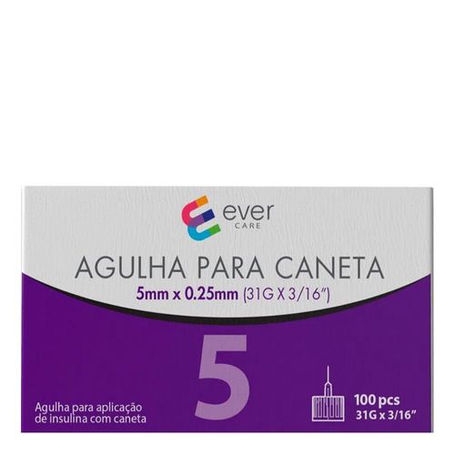Agulha-Caneta-Insulina-Ever-Care-5mm-100-Unidades Agulha-Caneta-Insulina-Ever-Care-5mm-100-Unidades