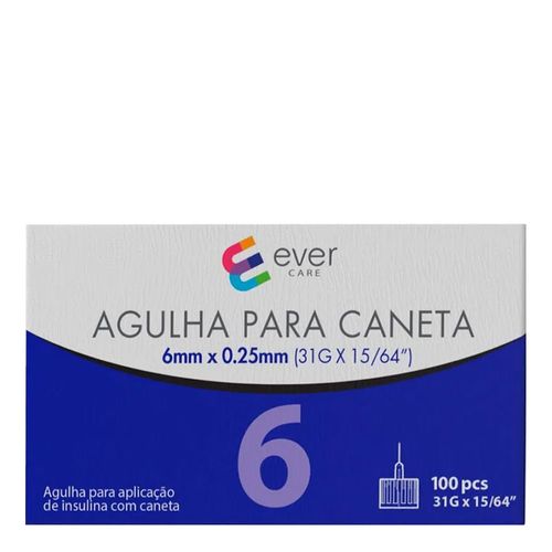 Agulha-Caneta-Insulina-Ever-Care-6mm-100-Unidades Agulha-Caneta-Insulina-Ever-Care-6mm-100-Unidades