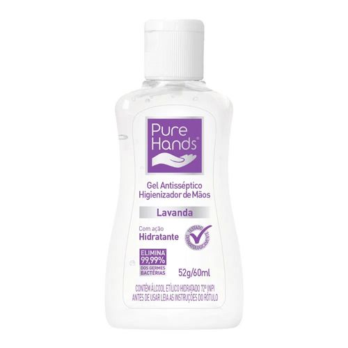 Álcool em Gel 70% Pure Hands Lavanda Antisséptico e Hidratante 60ml Álcool em Gel 70% Pure Hands Lavanda Antisséptico e Hidratante 60ml
