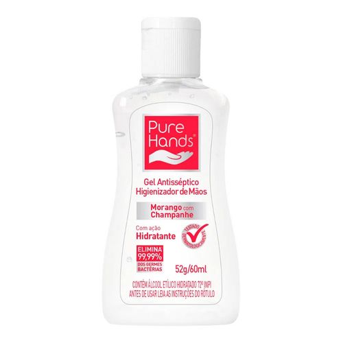 Álcool em Gel 70% Pure Hands Morango Antisséptico e Hidratante 60ml
