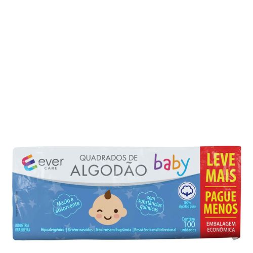 Algodao-Quadrado-Ever-Care-Baby-100-Unidades Algodao-Quadrado-Ever-Care-Baby-100-Unidades