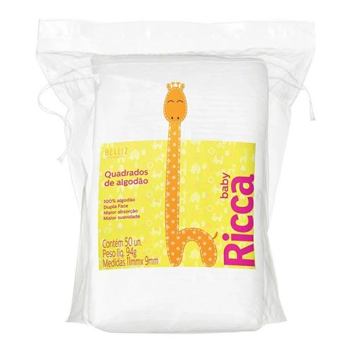 Algodão Quadrado Ricca Baby 50 Unidades Algodão Quadrado Ricca Baby 50 Unidades