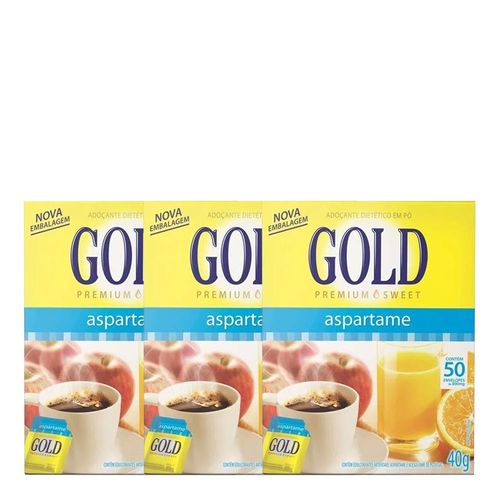 Adoçante em Pó Gold 50 Envelopes 3 Caixas Adoçante em Pó Gold 50 Envelopes 3 Caixas