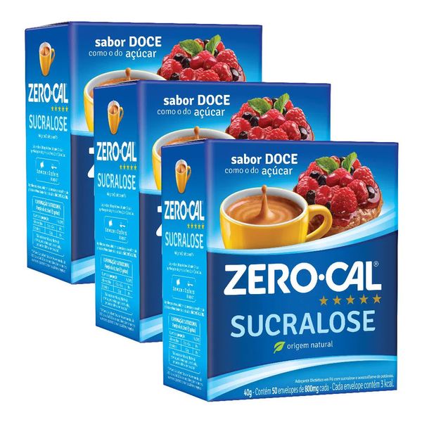 Adoçante Zero Cal Sucralose 50 Envelopes 3 Unidades