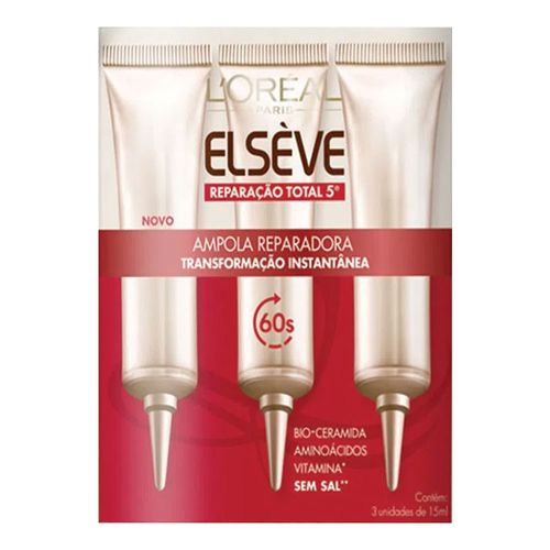 Ampola de Tratamento Elseve Reparação Total 5 15ml 3 Unidades Ampola de Tratamento Elseve Reparação Total 5 15ml 3 Unidades