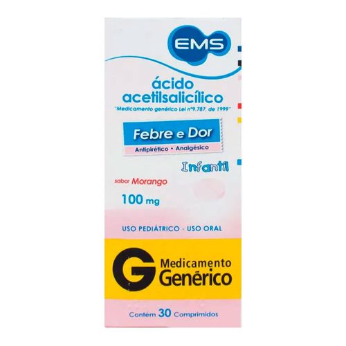 Ácido Acetilsalicílico 100mg Genérico EMS 30 Comprimidos Ácido Acetilsalicílico 100mg Genérico EMS 30 Comprimidos