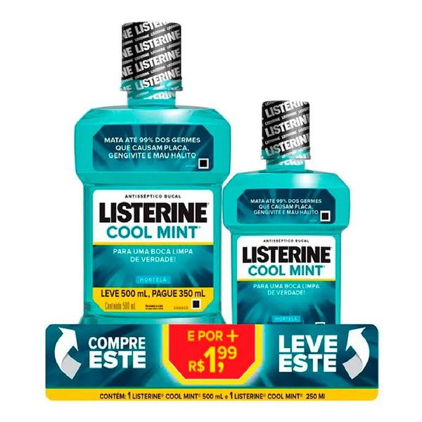 Kit Antisséptico Bucal Listerine Cool Mint 500ml + 250ml