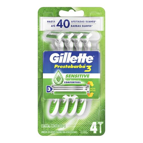 Aparelho de Barbear Descartável Gillette Prestobarba3 Sensitive 4 Unidades