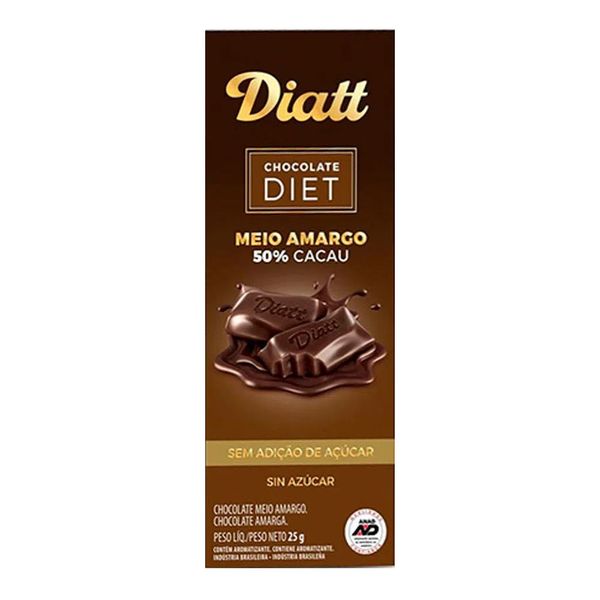 Chocolate Meio Amargo Diatt 50% Cacau Diet 25g