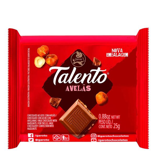 Chocolate Garoto Talento ao Leite com Avelãs 25g