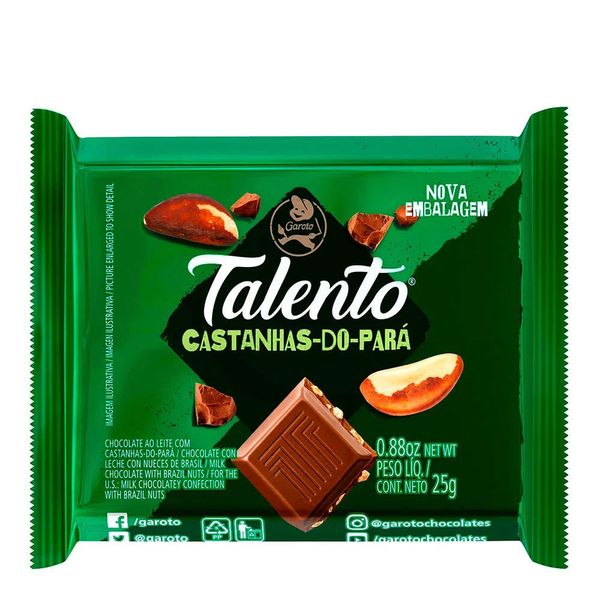 Chocolate Garoto Talento Ao Leite com Castanhas-Do-Pará 25g