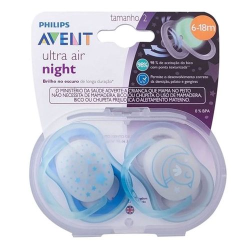Chupeta Avent Ultra Air Night 6 a 18 Meses Azul 2 Unidades Chupeta Avent Ultra Air Night 6 a 18 Meses Azul 2 Unidades