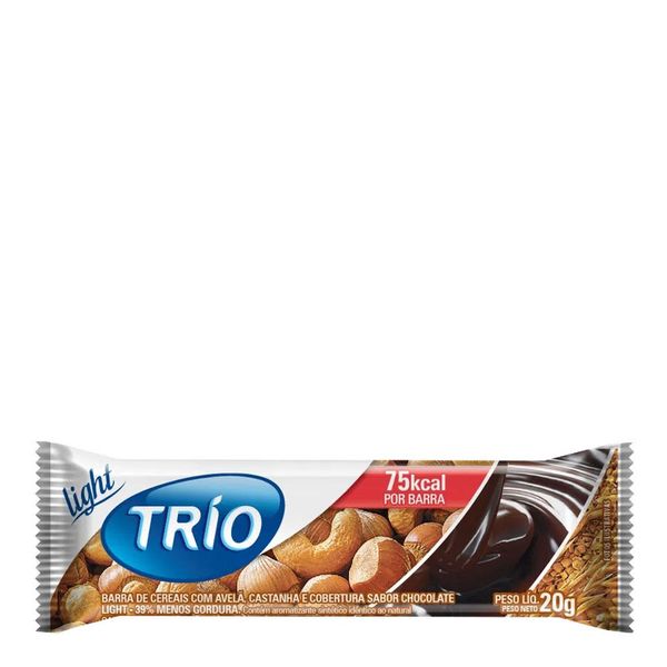 Barra de Cereais Trio Avelã e Castanha com Chocolate Light 1 Unidade de 20g