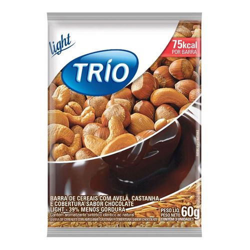 Barra de Cereais Trio Avelã e Castanha com Chocolate Light 3 Unidades de 20g Barra de Cereais Trio Avelã e Castanha com Chocolate Light 3 Unidades de 20g