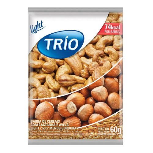 Barra de Cereais Trio Castanha e Avelã Light 3 Unidades de 20g Barra de Cereais Trio Castanha e Avelã Light 3 Unidades de 20g