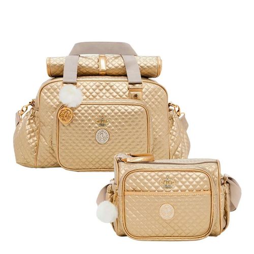 Bolsa Maternidade Grande + Frasqueira para bebê Vienna Ouro - Lequiqui Bolsa Maternidade Grande + Frasqueira para bebê Vienna Ouro - Lequiqui