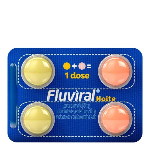 Antigripal, Analgésico, Antitérmico E Descongestionante Fluviral Noite 800Mg + 20Mg + 4Mg 4 Comprimidos