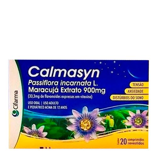 Calmante E Fitoterápico Calmasyn 900Mg 20 Comprimidos Revestidos