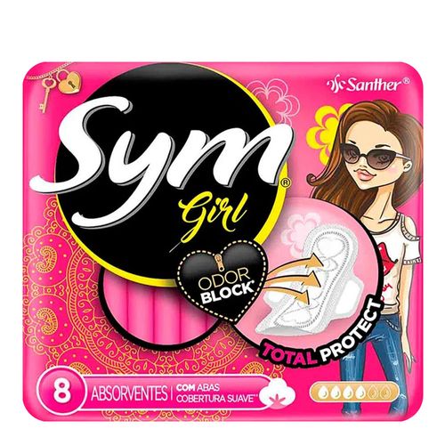 Absorvente Sym Girl Total Protect Cobertura Suave Com Abas 8 Unidades