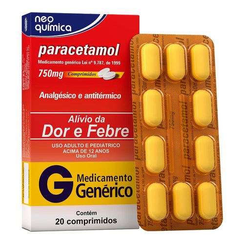 Paracetamol 750mg Genérico Neo Química 20 Comprimidos Drogaria Sao Paulo