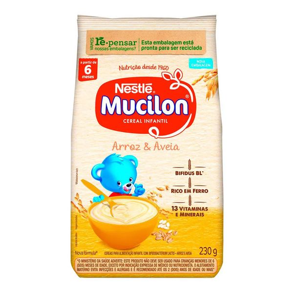 Cereal Infantil Nestlé Mucilon Arroz e Aveia 230g
