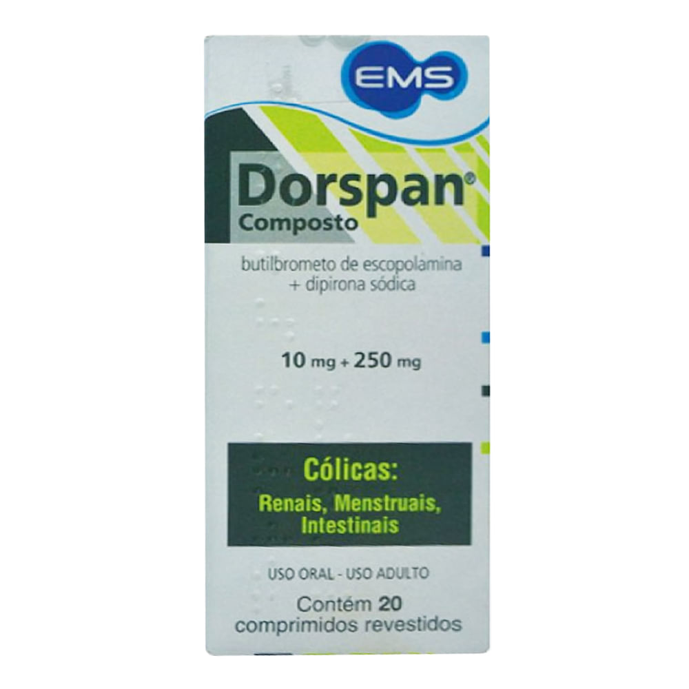 Analgésico e Antiespasmódico Dorspan Composto 10mg + 250mg 20 Comprimidos