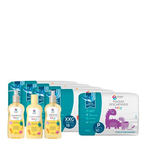 Kit-Ever-Care-Fralda-Descartavel-Baby-XXG-18-Unidades-4-Pacotes--Fralda-P-30-Unidades--Shampoo--Condicionador--Sabonete-Liquido