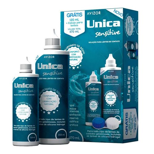 Kit Solução para Lentes de Contato Unica Sensitive 350ml Grátis 120ml + Estojo para Lentes Kit Solução para Lentes de Contato Unica Sensitive 350ml Grátis 120ml + Estojo para Lentes