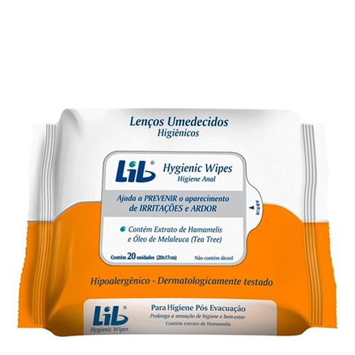 Lenços Umedecidos Lib Higiene Anal com 20 Lenços Umedecidos Lib Higiene Anal com 20