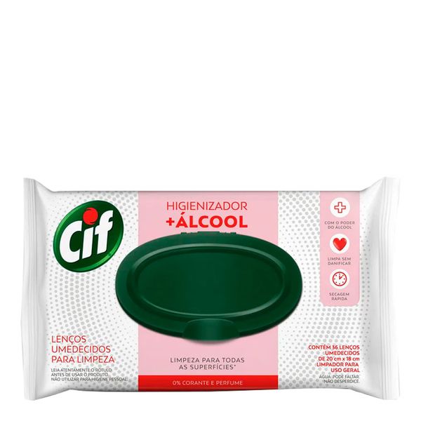 Lenços Umedecidos para Limpeza Cif com Álcool 36 Unidades